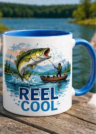 Fishing custom colourful graphic mug — blue